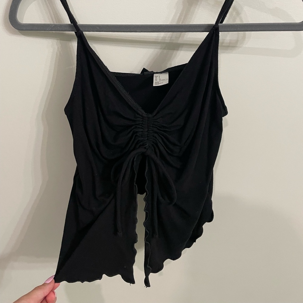 H&M Black Ruched Tie Front Camisole